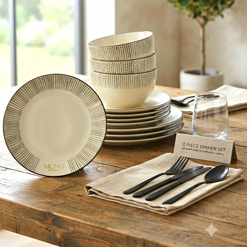 Mono piece ceramic dinner - 12-piece,
