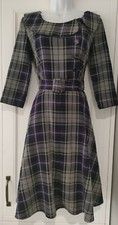 Womens Joe Browns Grey Purple Check Tartan Vintage Style Fit &Flare Dress 8.