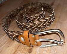 Nanni Designer Leather Mesh Silver Link Braided Belt, Brown, W32 - Made In Italy