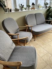 Ercol Windsor Three Piece Sofa Set. Beech Wood Frames.