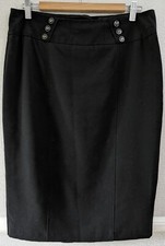 Ladies Pencil Skirt BHS Lined Knee Length Button Detail Black Uk UK 12(32inches)