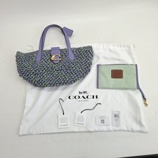 Coach Small Popcorn Texture Straw Tote bag Pouch Light Purple Soft Green w Tags