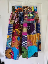 African waxed fabric patchwork midi skirt size 33 waist NEW
