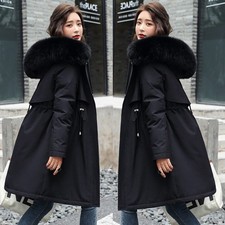 Women's Fleece Lined Parka Hooded Jacket Ladies Winter Warm Long Outwear Coat