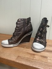 ASH Designer Pewter Leather Heeled Trainer Ankle Boots - Size 39