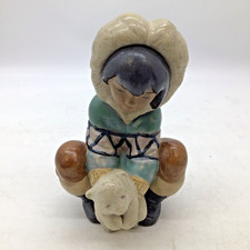 Lladro  "Poor Little Bear" Eskimo Figure 1992 with Baby Polar Bear