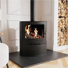 Round Cast Iron Log Burning Multi-Fuel Stove in Black - 6.9kW - AmberGlo AGL071
