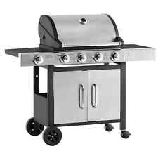 Deluxe Gas BBQ Grill 4+1 Burner Large Cooking Area Side Burner Smoker Black