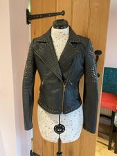 Zara Limited Edition Studded Leather Biker Jacket Size Small 