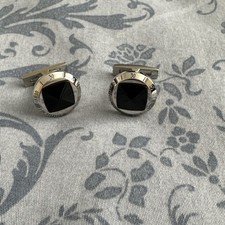 Cartier Pasha Watch Bezel Luxury Cufflinks Black Pyramid Cut Onyx SV 925 Metal