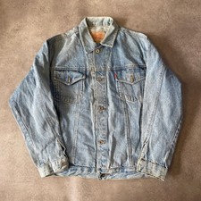 Vintage Denim Jacket Mens Large 90s Trucker Coat, Washed Blue