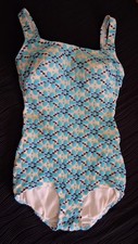 1950 St Michael Swim Suit. Turquoise , White & Dark Blue Pattern. Vintage Retro