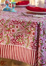 Pink Tablecloth Cotton Block Print Table Cover 125 cm x 220 cm Floral Pattern