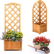 Wooden Garden Wheel Barrow Planter Flowerpot Box Trellis Support Patio Lattice