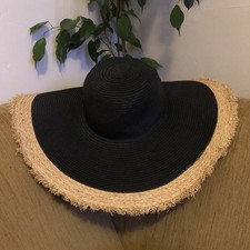 VERO MODA VMTINE Women's Paper Straw Hat Wide Brim Beige & Black Floppy Sunhat