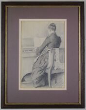 Lady playing a reed organ. Drawing, follower of Theodore Robinson, c1885