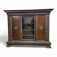 Impressive carved antique style Danish bookcase - Display Cabinet - flat-packs