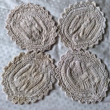 Vintage Natural Cotton Oval Crochet Coasters Mats Doilies 7.5 x 6”  x 4