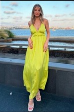 Zara Lime Green Chevron Maxi Dress, Size S UK Size 8-10 New