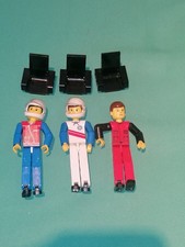Three Vintage Lego technic Figures,2 with Helmets + 3 Seats. VGC. FREE POST