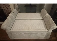 2 Vintage Rattan Wicker Ottoman Storage Blanket Boxes 