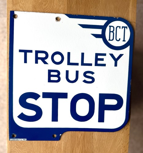 Metal trolley bus - metal, sign