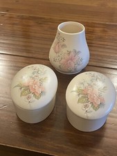 Aldridge Pottery small vase and two trinket boxes with lids. Excellent condition