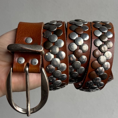 Studded leather belt brown - studded,