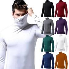 Mens Roll Neck Lightweight Jumper T-Shirt Turtle Funnel Long Sleeve Polo Tops UK