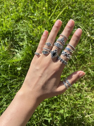 14pcs boho silver ring set - silver,