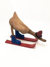 Bamboo Ski Duck Wellies 25cm Blue Skiing Duck Ornament in Boots