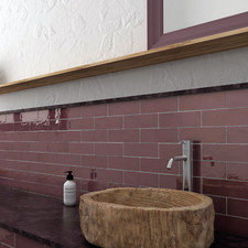 Tile Sample: Zelij Brick Burgundy Gloss Moroccan Wall Tiles 6.5 x 20cm