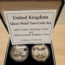 UK 1996 - 1997 ROYAL MINT SILVER PROOF 2 x £5 CROWN SET- boxed/coa