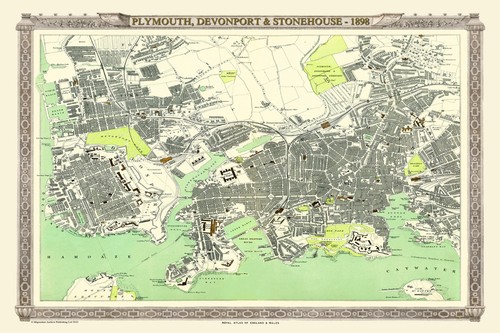 Old map plymouth 1898 from - old,