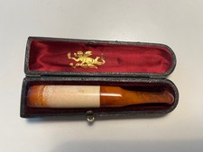 Vintage Cheroot) Cigar Holder Bakelite Mershum Leather Silk Lined Case.