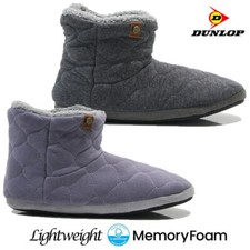 MENS DUNLOP MEMORY FOAM SLIPPERS BOOTS ANKLE FLEECE FUR WARM LINED KNITTED SHOES