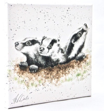 Wrendale Designs 20 cm Square Canvas Badger Print - First Adventure