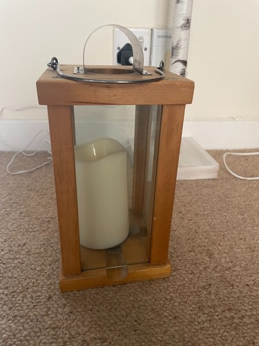 Wood glass lantern tall - wood, 9''