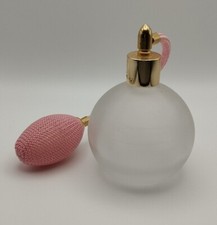 Perfume Atomiser Frosted Glass Pink With Gold Tone  Puff Spray Bottle