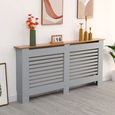 Kensington Radiator Cover Modern Horizontal Slat Grille MDF Cabinet Grey/Oak