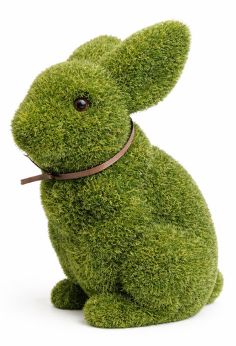 Green flocked bunny ornament - green,