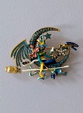 Witch On A Broom Moon Crystal Enamel 3.5”