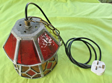 Vintage Unusual Lead Stained Glass Outside or Inside Porch Hall Lamp Light