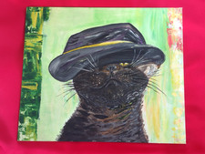 ORIGINAL Painting "TABBY CHAPEAU" IMPRESSIONISM COLLECTABLE Cat Painting UK ART
