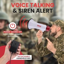 Pyle 50W Megaphone Speaker with Microphone, Loud Bullhorn 9X8X13, White  New UK