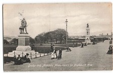 Drake and Armada Monuments Plymouth Hoe woman pushing pram 1913 Postcard