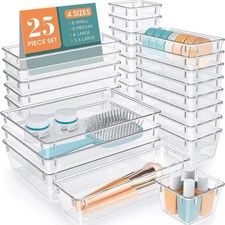 25 Pcs Draw Organizer Box Desk Drawer Fridge Tray Makeup Storage Plastic Divider