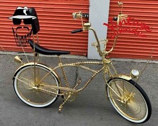 VINTAGE LOWRIDER 26" SQUARE TWISTED CUSTOM GOLD BICYCLE.