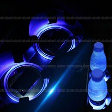 2Pcs Blue LED Solar Cup Pad Car Interior Accessories Light Cover Light Cup Mat ~