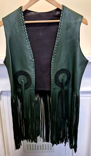 Vintage green leather fringe - vintage,